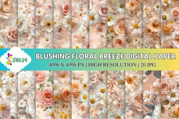 Blushing Floral Breeze Digital Paper: A Touch of Elegance for Creative Projects