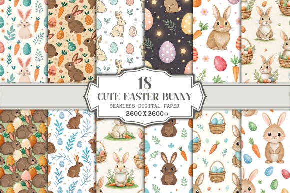 Cute Easter Bunny Seamless Pattern Bundle for Creative Projects