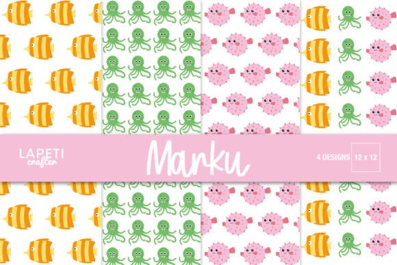Cute Ocean Animals Digital Paper 12x12