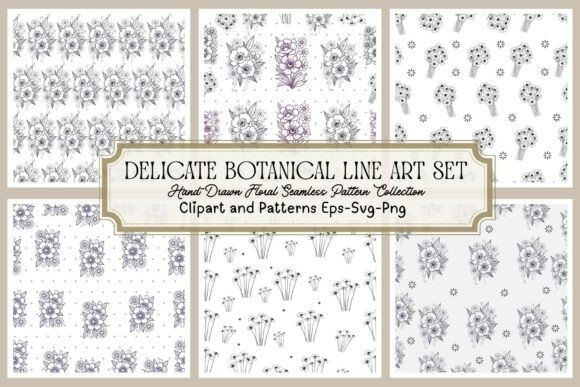 Delicate Botanical Line Art Set Pattern