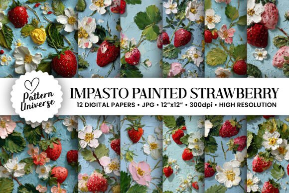 Impasto Painted Floral Strawberry Papers: A Creative Resource for Digital Crafters