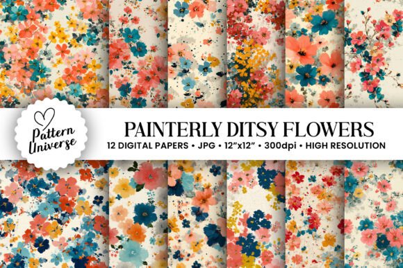 Painterly Ditsy Flowers Digital Papers: A Versatile Resource for Creative Projects