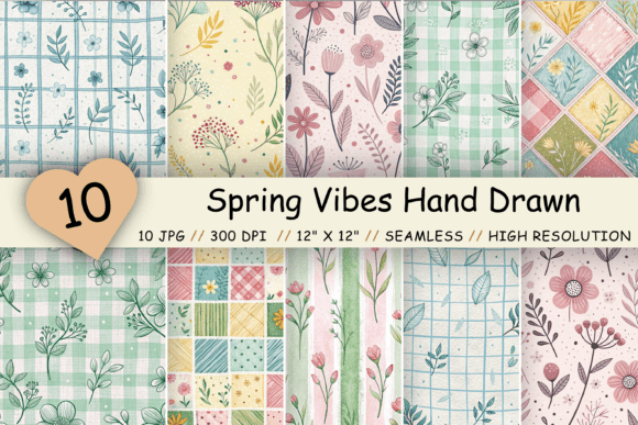 Spring Vibes Hand Drawn Seamless Pattern