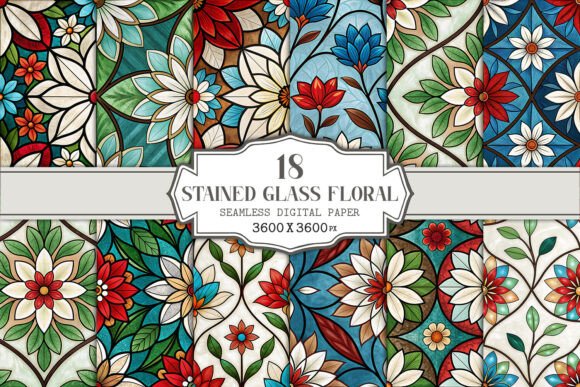 Stained Glass Floral Seamless Pattern