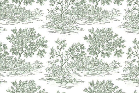 Vintage Green Toile De Jouy Pattern